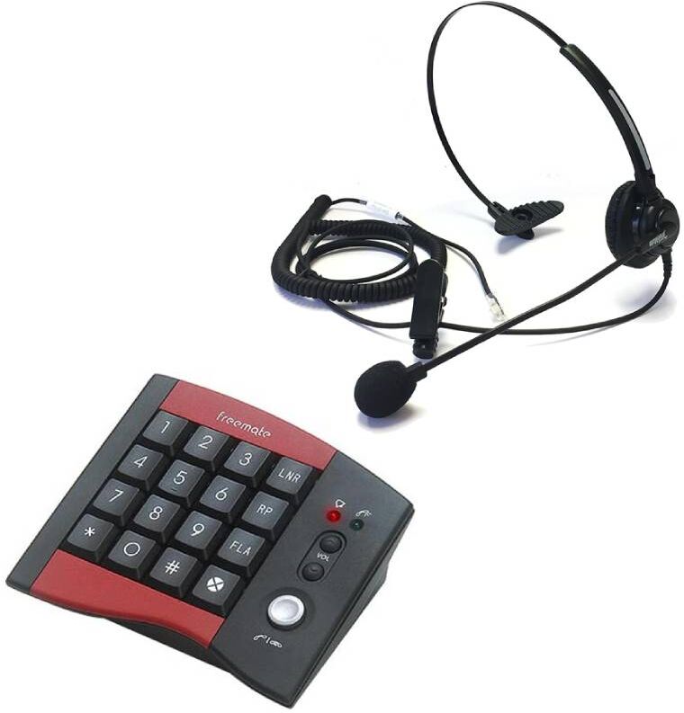 Freemate DA207 + casque DU011U Ensemble idéal pour les petits centres d'appels avec clavier et casque professionnel à connexion directe RJ9.