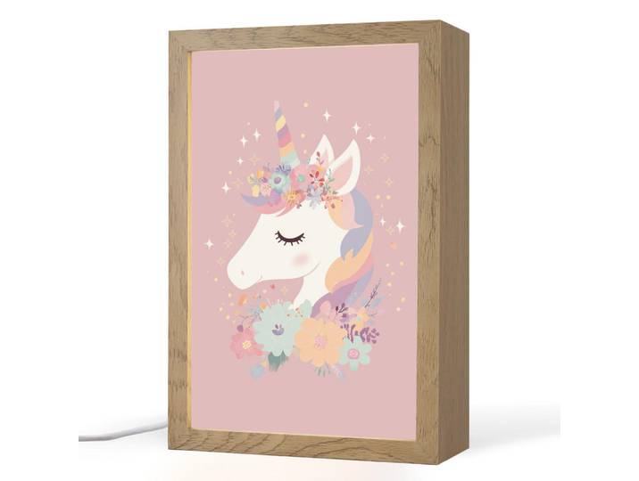 OnlyWow Nachttischlampe - Einhorn - Rosa - Blumen - 20x30 cm, Holzwerkstoff, Rechteckig, LED integriert, 20x30x8 cm, Lampen & Leuchten, Innenbeleuchtung, Nachtlicht