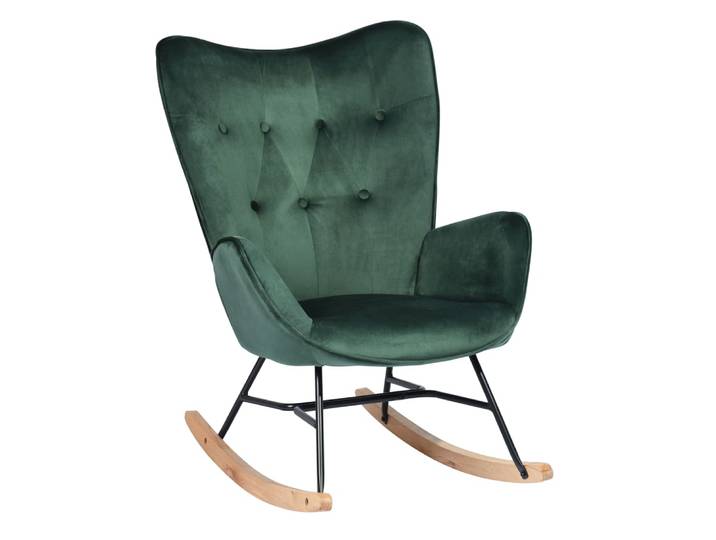 Fauteuil à bascule Scandinave velours vert Pieds en bois clair