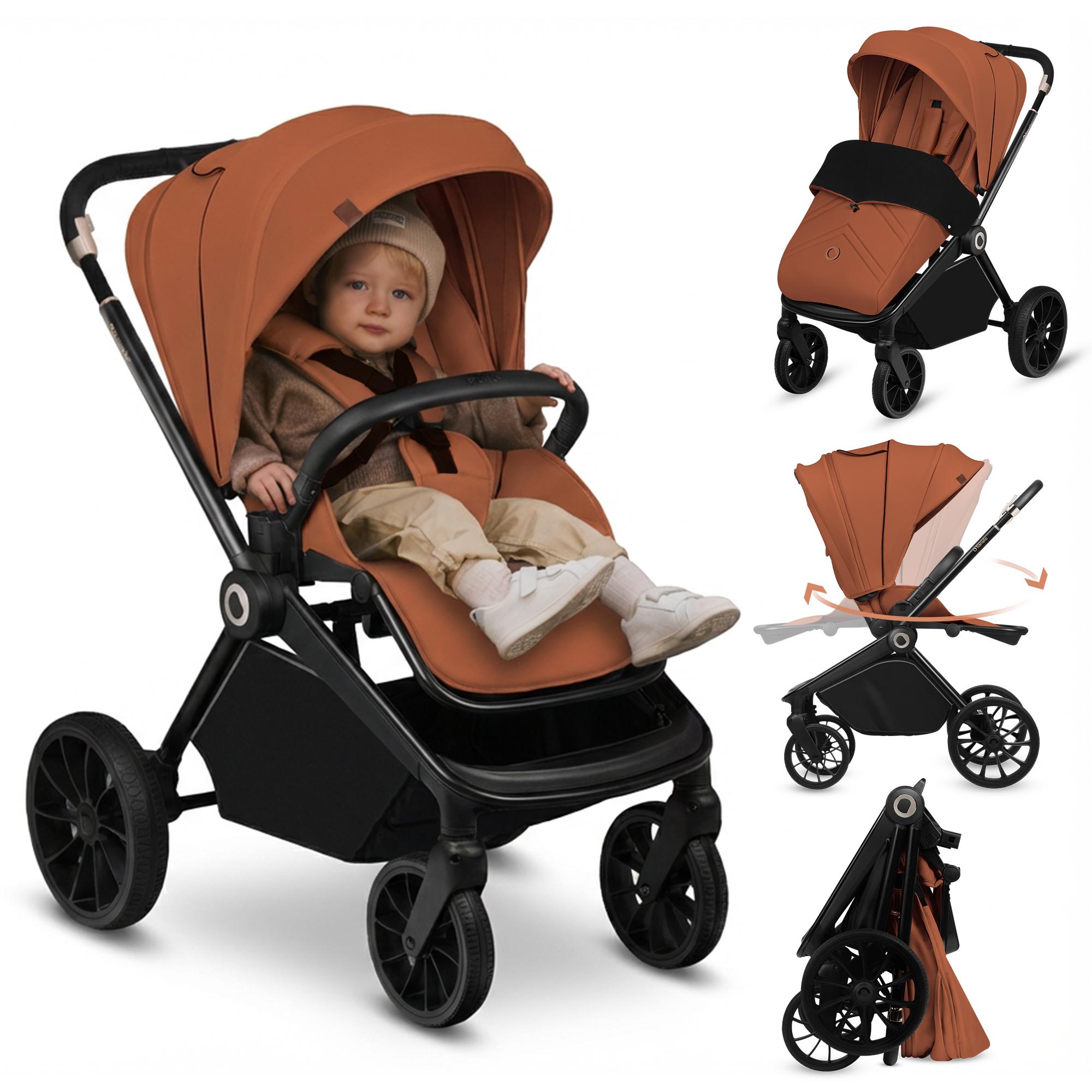 Lionelo Mika Plus Universal-Buggy bis zu 22kg Hohe Manövrierfähigkeit XXL-Verdeck mit UPF50+ Brown Rust