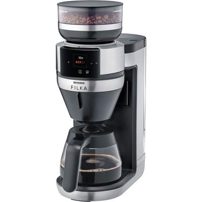 SEVERIN Kaffeemaschine mit Mahlwerk "KA 4852 FILKA (2. Generation), Filterkaffee-Vollautomat", schwarz (gebürstet, matt, schwarz, silber), 1 l, 10, Kaffeemaschinen, mit Glaskanne