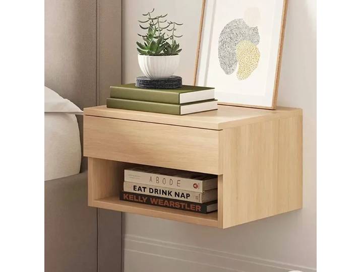 Tables de chevet flottantes en bois nordique, design suspendu multifonctionnel, armoire de vanité, rangement compact pour baie vitrée, maisons chics
