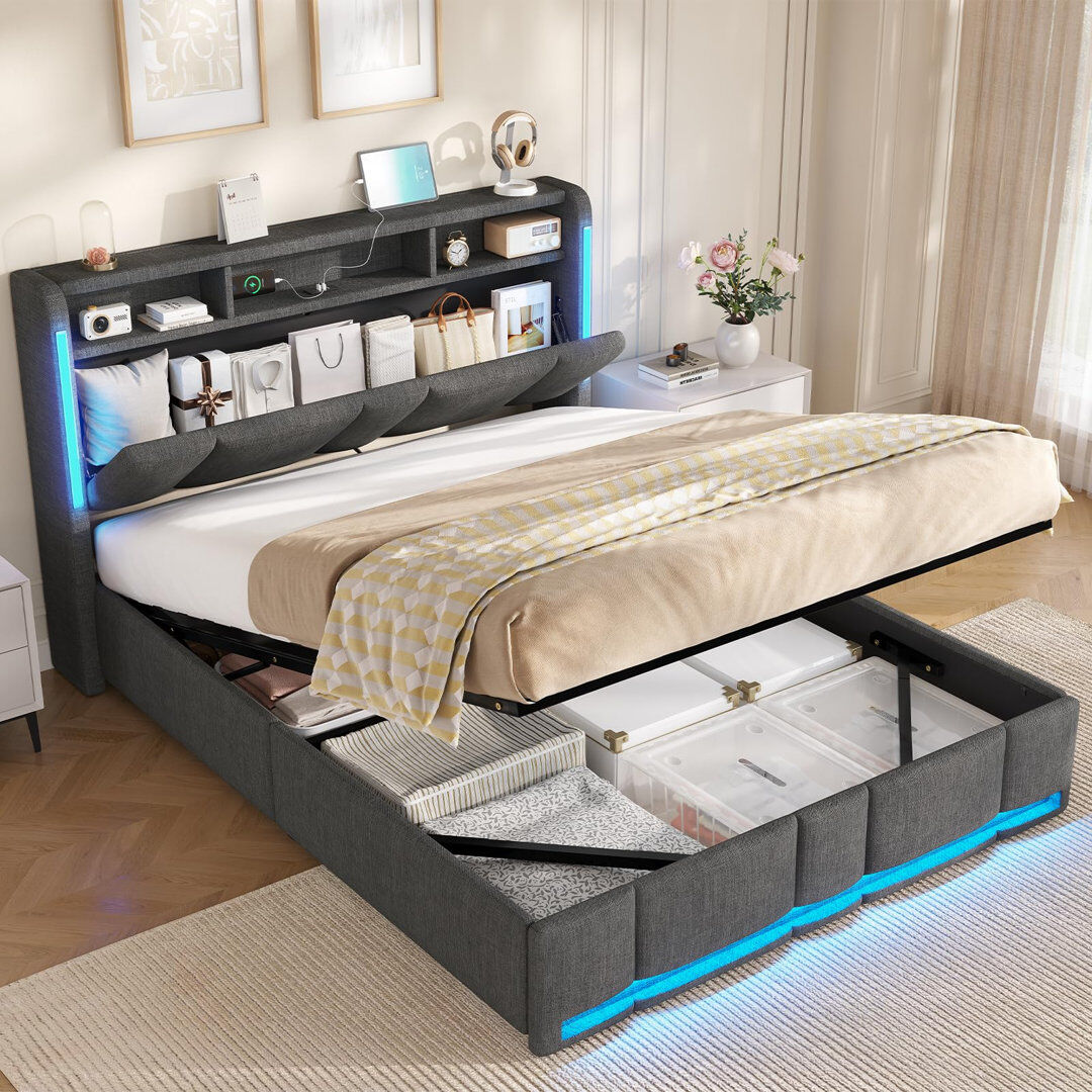 Rebrilliant Lift Up Storage Ottoman Bed Grey Double (4'6)