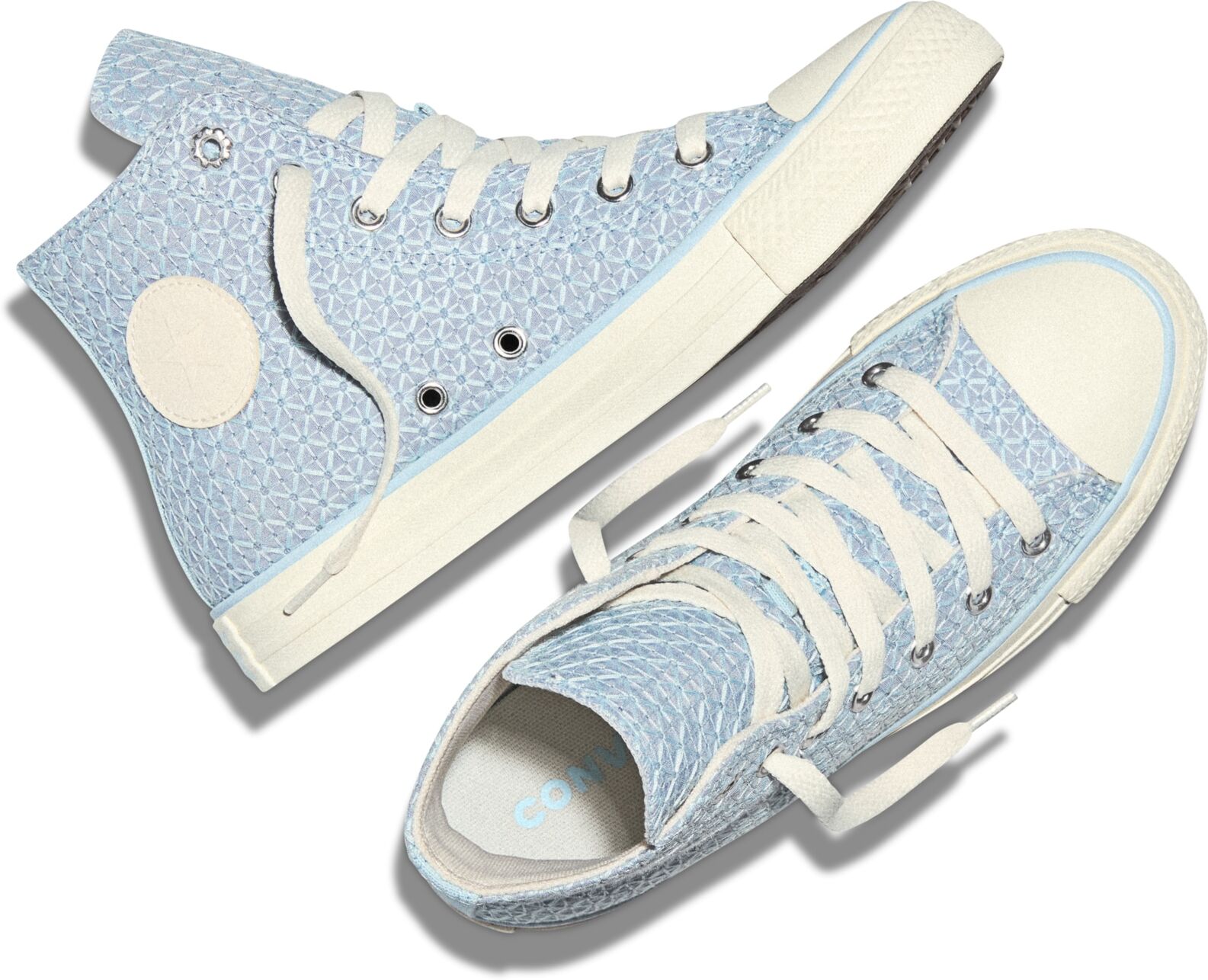 Sneaker CONVERSE "CHUCK TAYLOR ALL STAR CROCHET", Kinder, Gr. 38,5, blau (no shade, clear skies, egret), Synthetik, Schuhe Sneaker, für Freizeitaktivitäten, mit profiliertem Laufsohlenprofil
