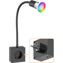 ledscom.de Steckdosenlampe LESCH Leselampe, chrom/schwarz inkl. Smart Home GU10 LED Lampe 5,5W, 473lm