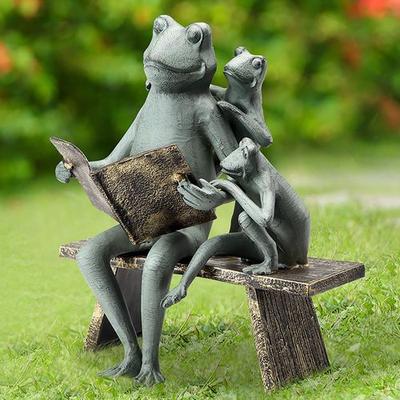 San Pacific - Ds Reading Frog Family Garden Sculpture Verdi Bronze , Verdi Bronze