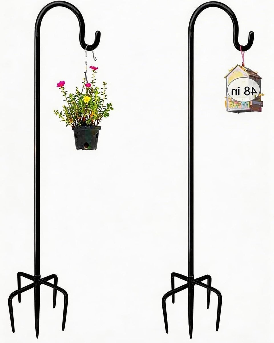 Set van 2 Verstelbare Shepherds Crook Haken van 120 cm met 5-poot basis voor tuinverlichting, lantaarns en plantenbakken