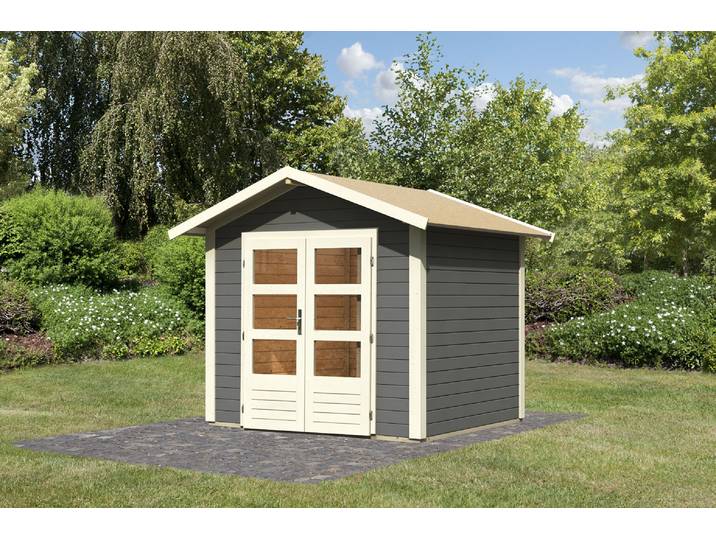 Gartenhaus KARIBU Talkau 3 aus lackiertem Fichtenholz , grau (terragrau), ohne Fußboden, ohne Dacheindeckung, Holzwerkstoff, Gartenhäuser, Gartenhaus, Grundfläche: 8,4m², Made in Germany