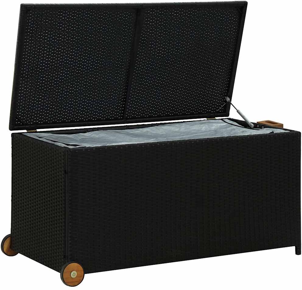 vidaXL Caja de almacenaje de jardín ratán sintético negro 120x65x61 cm Negro