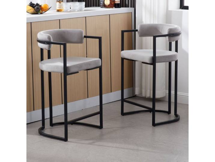 Wahson Tabourets de Bar Lot de 2 Tabouret Bar en Velours avec Accoudoirs Chaise de Bar Coussin épais Gris