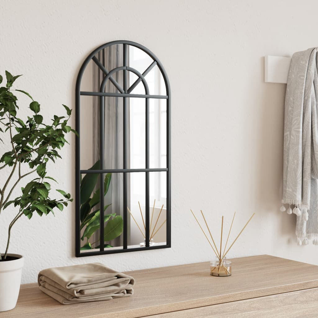 Brambly Cottage Derk Iron Arch Wall Vanity Mirror Black 60cm H x 30cm W
