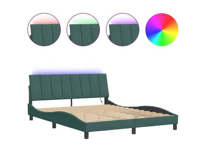 Lit 160x200 cm - Cadre de lit - XWO - avec lumières LED - vert foncé 160x200 cm - velours @@2116