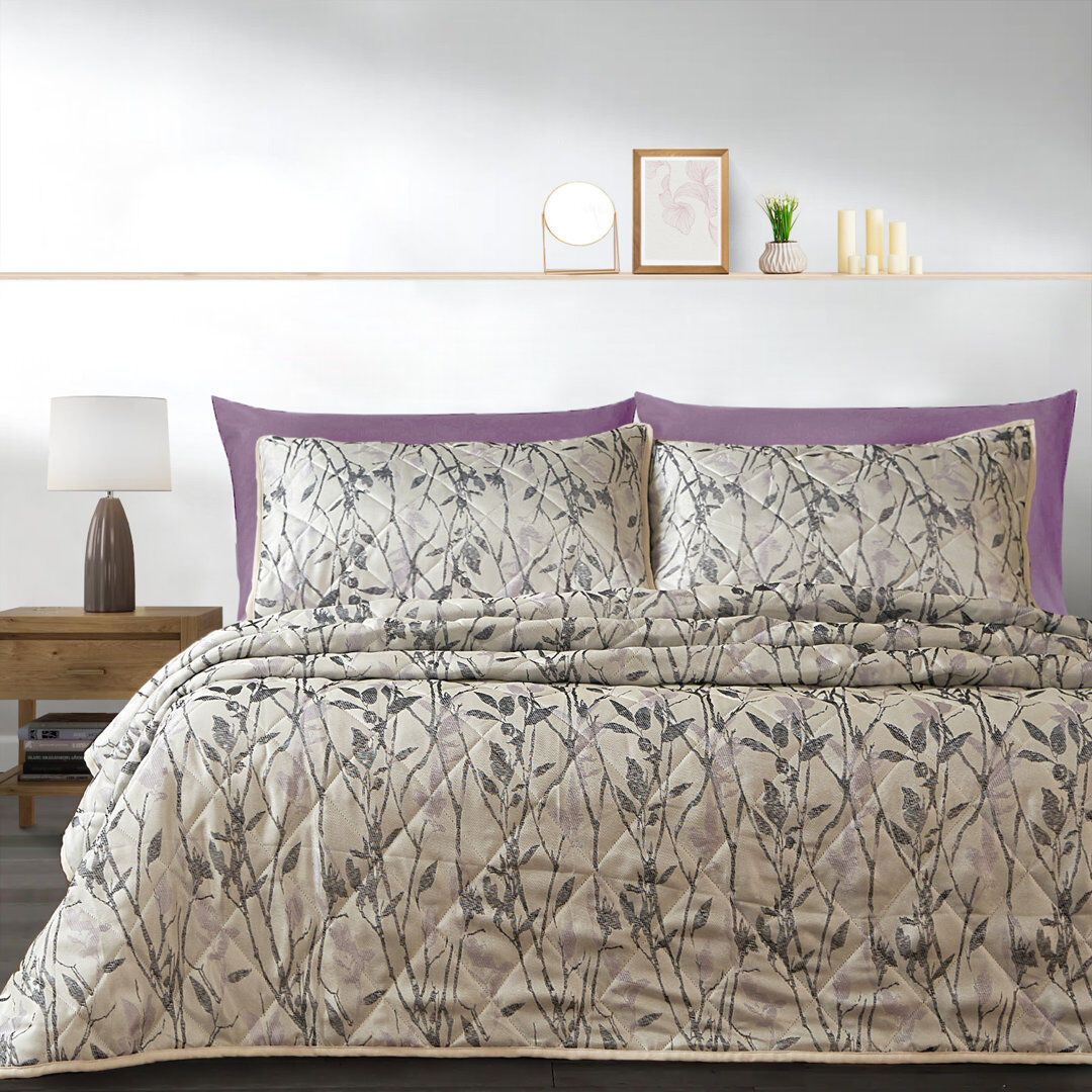 Marlow Home Co. Abhipsa Luxury Jacquard Bedspread Sets Lilac Double Bedspread - 2 Shams