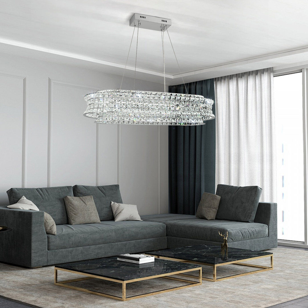 Blue Elephant Crystal LED Chandelier Chrome 16cm H X 80cm W X 32cm D