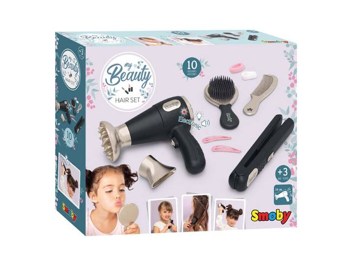 Smoby My Beauty Hair - Kit de sèche-cheveux avec lumières et sons, 10 pièces, pour enfants