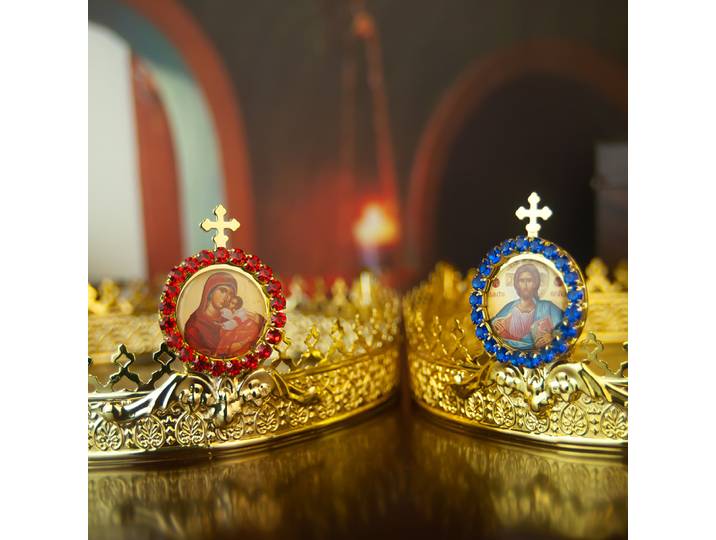 Fournitures de baptême d'église orthodoxe de style occidental pour mariages, couronnes avec diamants, taille réglable
