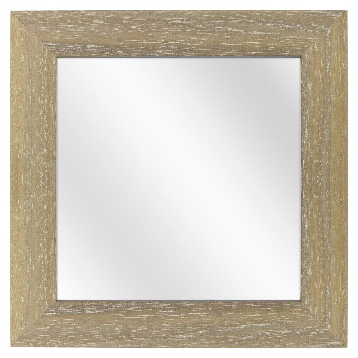Spiegel met brede vergrijsde houten lijst, 30 x 30 cm