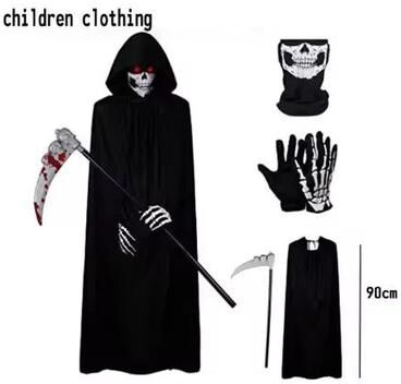 Inspired Living Grim Reaper Costume Set With Hooded Halloween Black Cloak & Skull Mask Props (Kids & Adults) 4