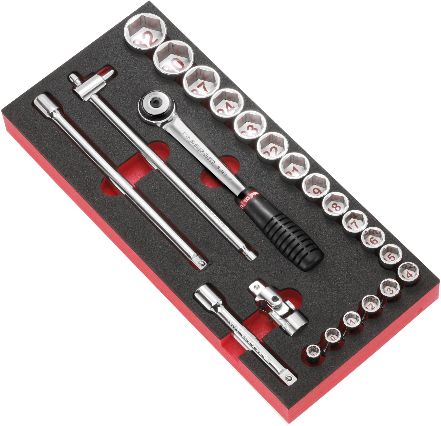 Facom Schaumstoffmodul - Serie 1/2" Antriebselemente, Steckschlüssel, Umschaltknarre 23-tlg. (MODM.S1A)