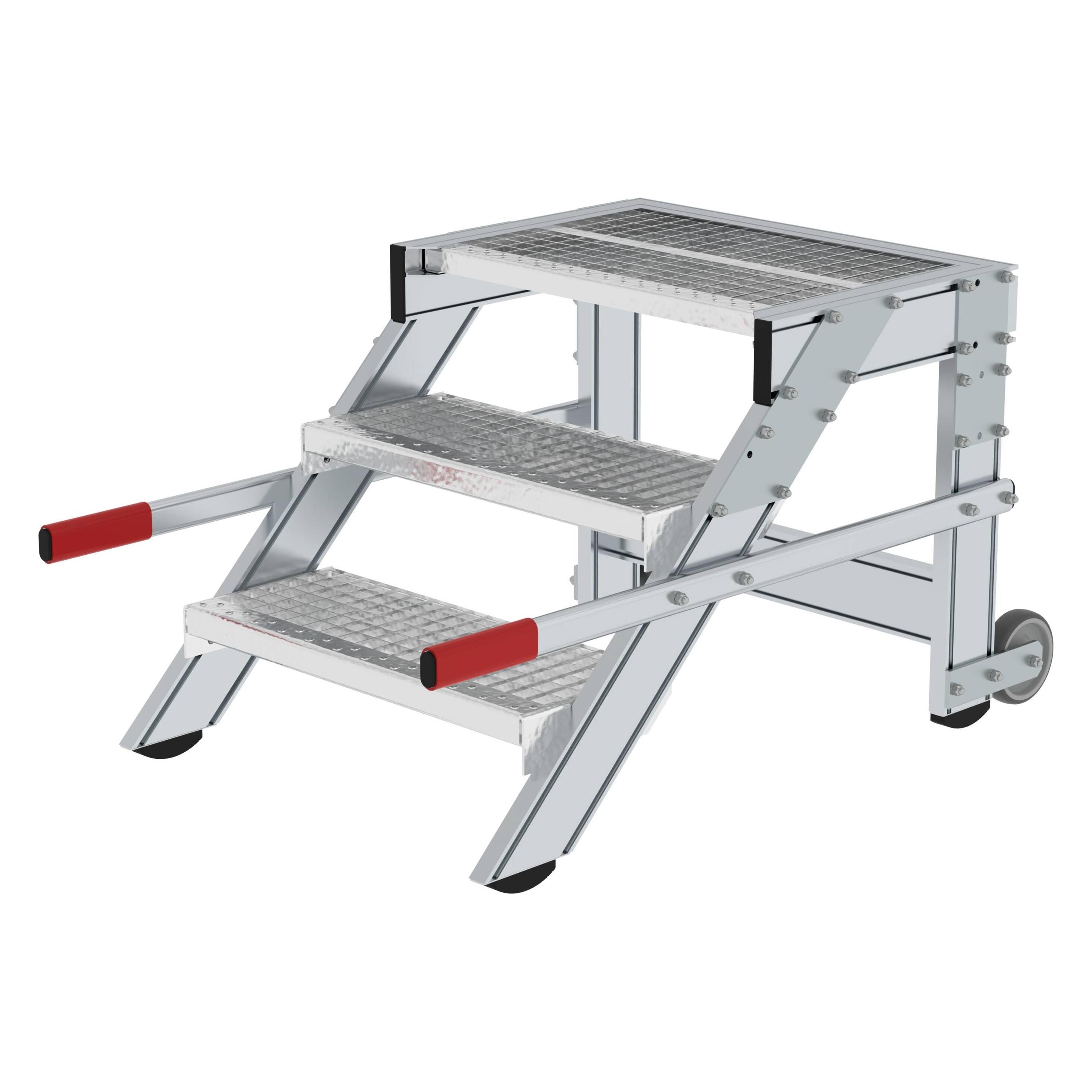 Munk Arbeitspodest fahrbar, Stufenbreite 600 mm, Stahl-Gitterrost 3 Stufen (Plattformleiter, 260 cm) (050431)