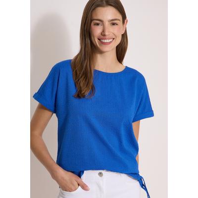 Shirtbluse CECIL, Damen, Gr. M (40), blau (surf blau), Web, 75% Baumwolle, 25% Modal, unifarben, klassisch normal, Rundhals, normaler Saum, Blusen, mit Knotendetail am Saum