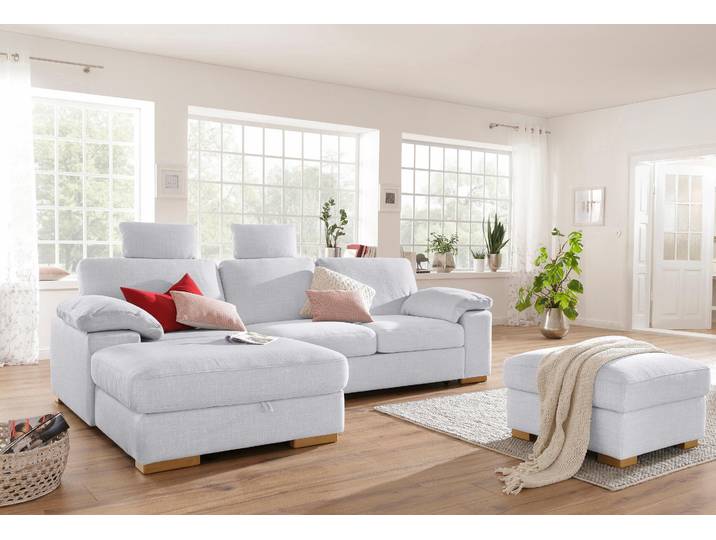 Ecksofa, Luxus-Microfaser in Lederoptik, Silber, 277×172 cm, mit Bettfunktion & Bettkasten, Modern, Home-affaire