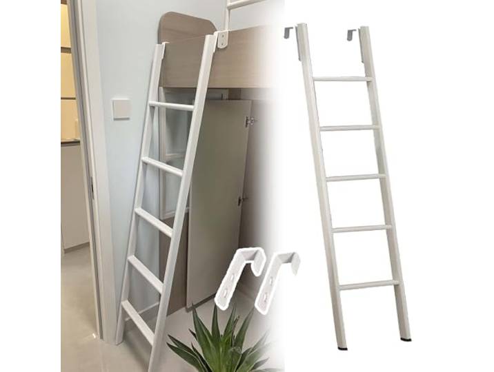 CMYUN Hochbett Leiter Leiter für Etagenbett Im Wohnheim-Hochbett mit Haken, Kurze Etagenbettleiter für Wohnmobile, Nur Weiße Metallleitern, Platzsparend(170cm/67)