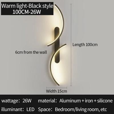 Uplift Picks Modern C Shape LED Wall Sconce Minimalist Decorative Wall Light 100 Cm tricolor right