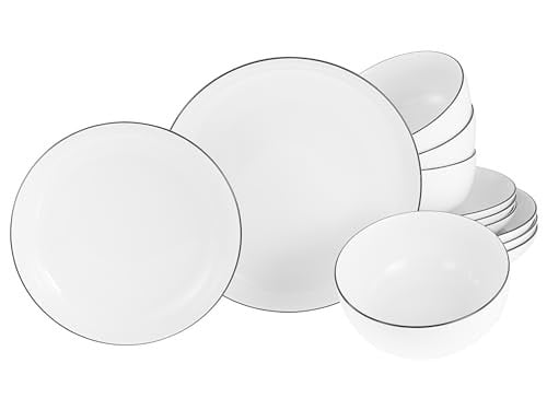 CreaTable Allround Black Line 12-delige servieset van porselein, wit/zwart, vaatwasser- en magnetronbestendig