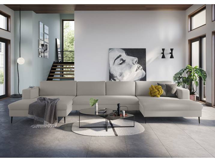 DOMO collection Modica U-Form aktuelles, kubisches Design mit 2 Recamieren, viel Platz XXL, auch in Cord, Fusshöhe passend für gängige Saugroboter