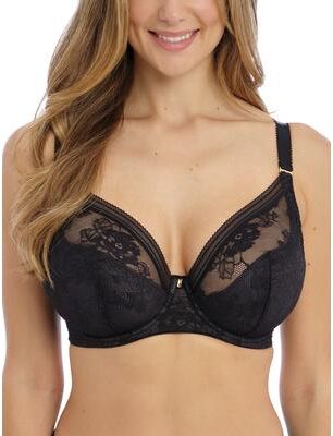Plus Size Women's Fusion Lace Underwire Padded Plunge Bra by Fantasie Lingerie in Black (Size 38 E)