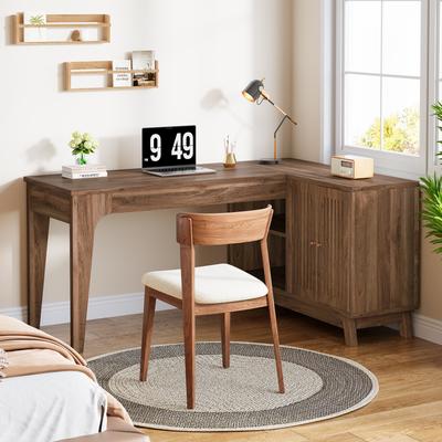 1Easylife 57'' Wood L-Shaped Corner Computer Desk Writing Table with Cabinet