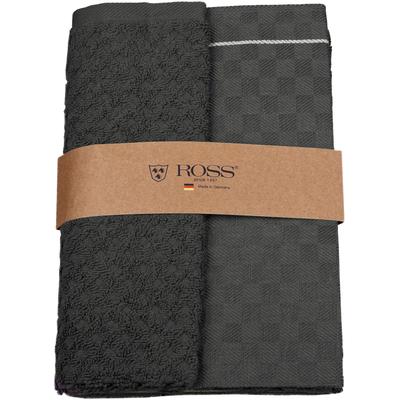 Geschirrtuch ROSS "2er Set 908, 1 Geschirrtuch + 1 Küchenfrottiertuch in einer Banderole", grau (anthrazit), B:50cm L:70cm, 100% Baumwolle, 50% Baumwolle, 50% Leinen, Geschirrtücher, Geschirrtuch, Zwirn Halbleinen Geschirrtuch + Küchenfrottiertuch...