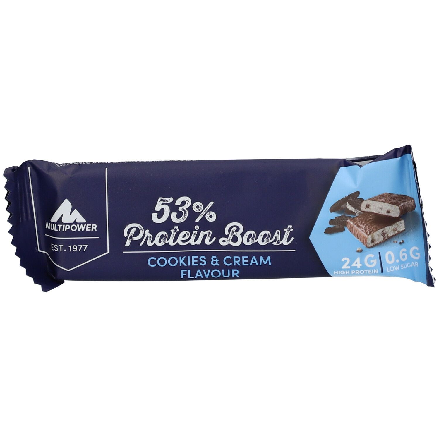 Multipower 53% Protein Boost Cookies & Cream Flavour 45 g Riegel