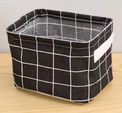 Inspired Finds EcoStore Cotton & Hemp Storage Basket Hand Held Printed Tabletop Organizer For Fabric & Clothing black