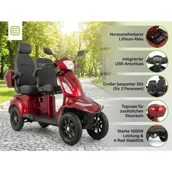 E-Seniorenmobil Vista Quarter-1L, Blei-Akku, 4-Rad, 60V, 1000 Watt, Komfort-Sitz, Rot