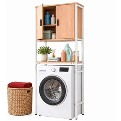 Relaxdays Waschmaschinenschrank 2  Schrankfächer Weiß,Hellbraun