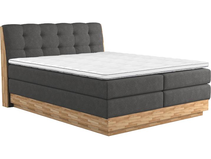 Boxspringbett, 100% Polyester, Anthrazit, 181×217 cm, Mit Topper, Klassisch, Home-affaire