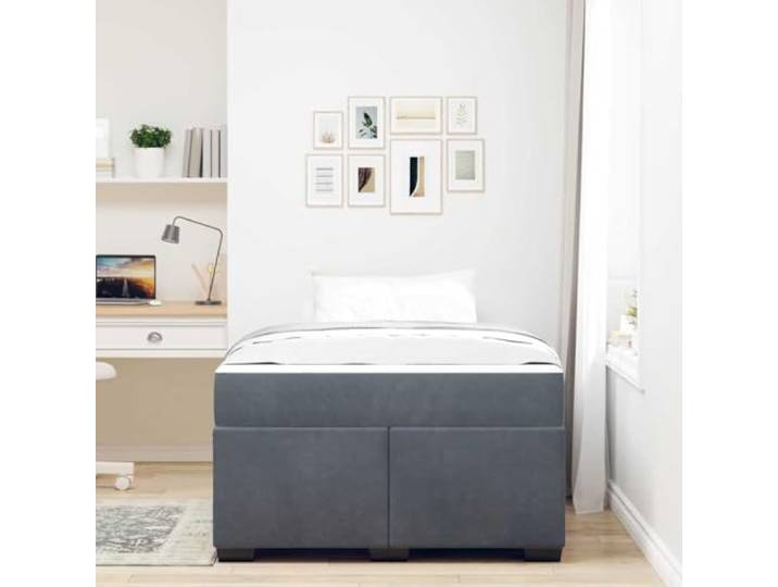 KTHLBRH Bett aus Samt, Dunkelgrau, 120 x 190 cm Rechteckiges Design, weißer und schwarzer Kontrast, einfach zu kombinieren, eleganter Stil