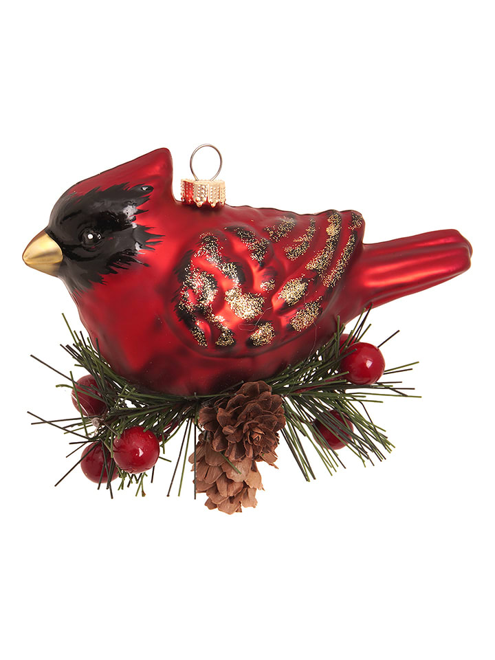Krebs Glas Lauscha Christbaumornament "Kardinal Vogel" in Rot - (H)9 cm - onesize
