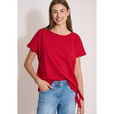 Shirtbluse CECIL, Damen, Gr. M (40), rot (tamarillo rot), Web, 75% Baumwolle, 25% Modal, unifarben, klassisch normal, Rundhals, normaler Saum, Blusen, mit Knotendetail am Saum