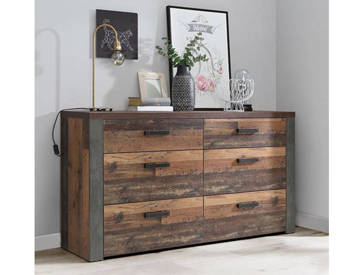 Commode 6 tiroirs Nelleke Bois Vintage/gris - Basika
