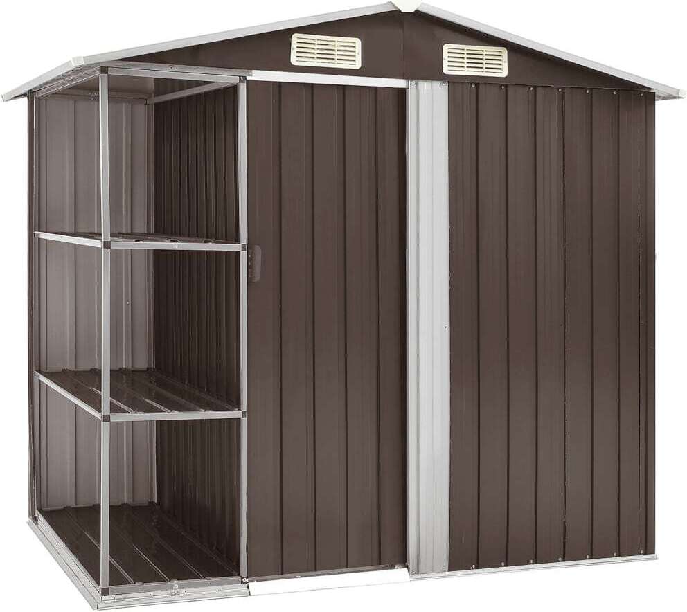 Gartenhaus mit Regal Braun 205x130x183 cm Eisen