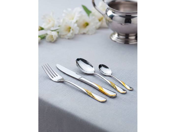 Besteck-Set, 72-teilig, für 12 Personen, Edelstahl/Gold