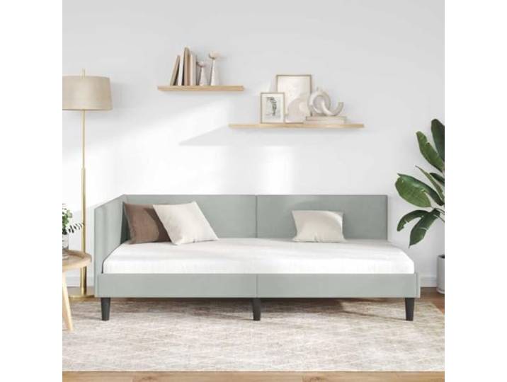 KTHLBRH Eck-Bettrahmen hellgrau 90 x 200 cm Eleganter Samt, robustes Sperrholz, multifunktionales Schlafsofa, platzsparendes Design