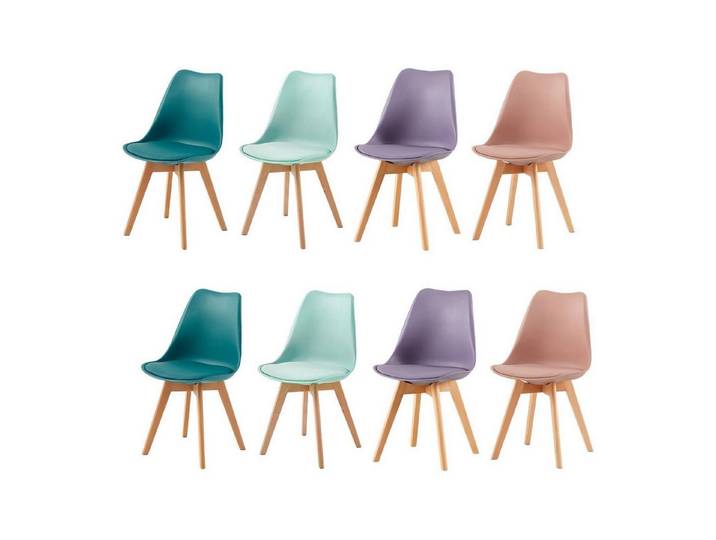 LuxusKollektion Esszimmerstuhl Esszimmerstühle 8er Set Retro Skandi Buche Beine 4 Farben