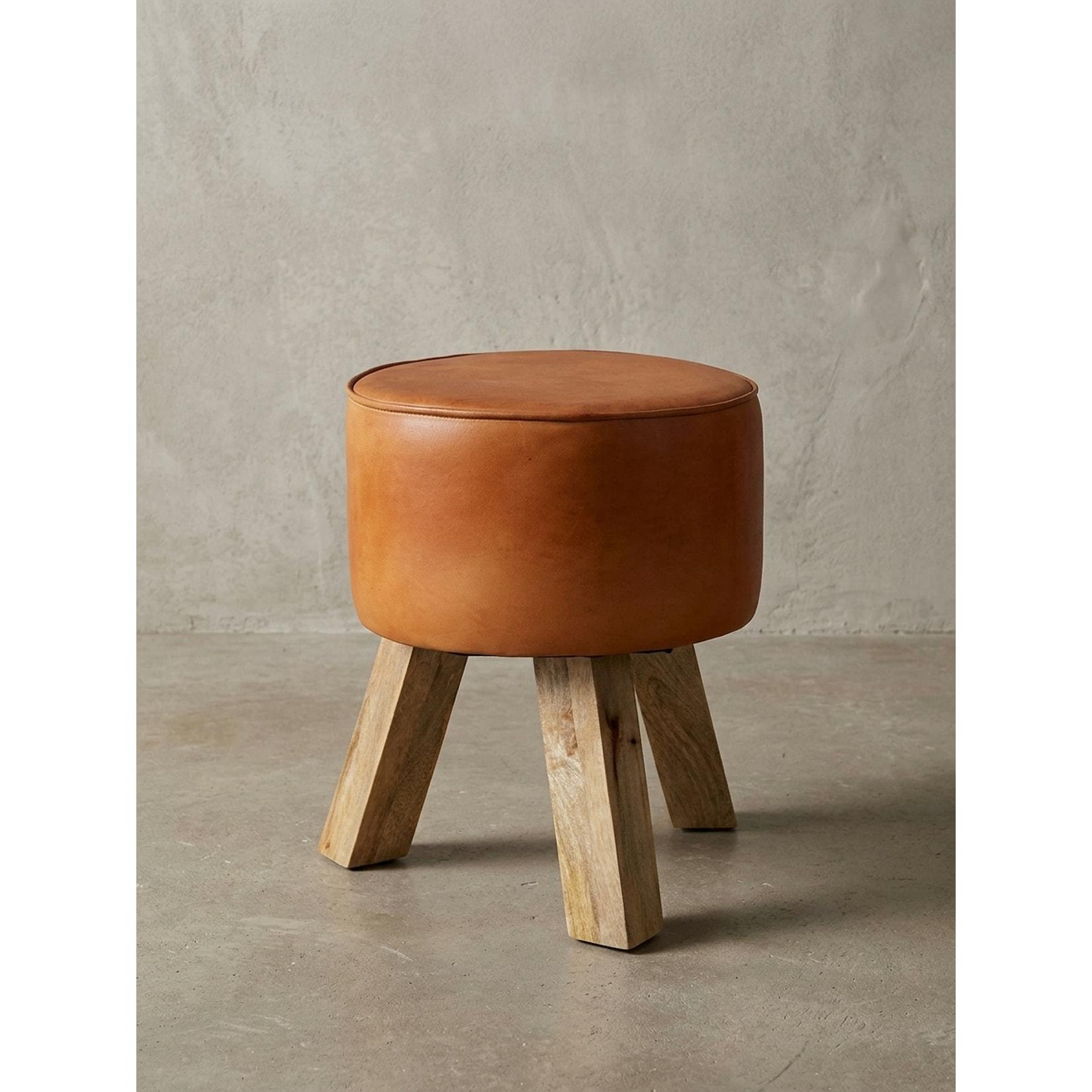 Sitzhocker – Holz/Echtleder, 37x45x37 cm, modern, rund