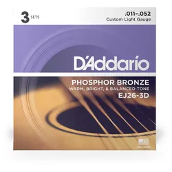 D’Addario EJ26-3D - Acoustic Phosphor Bronze 3er Pack | 011-052 - Saiten Westerngitarre