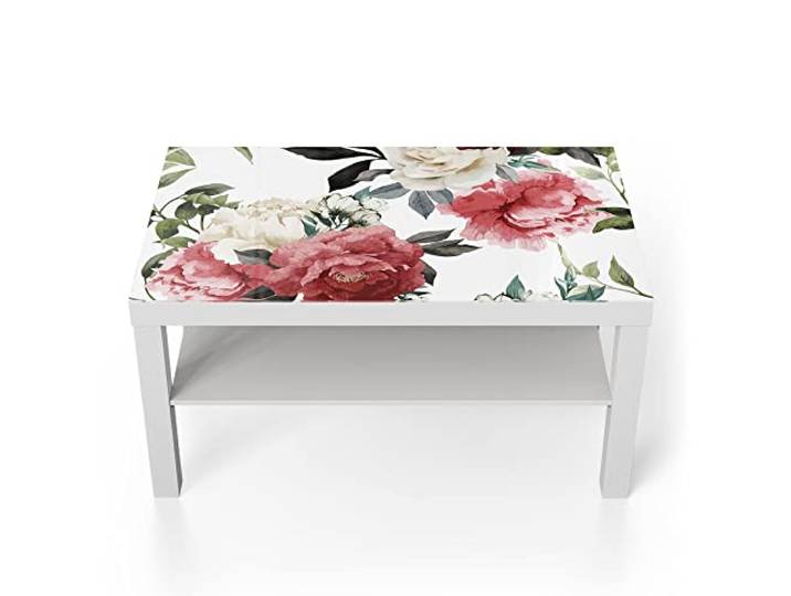 DEQORI Glastisch weiß groß 90x50 cm Motiv Bunte Pfingstrosen ausgefallener Beistelltisch aus Glas Hochglanz Couchtisch fürs Wohnzimmer moderner Couch Tisch mit Design