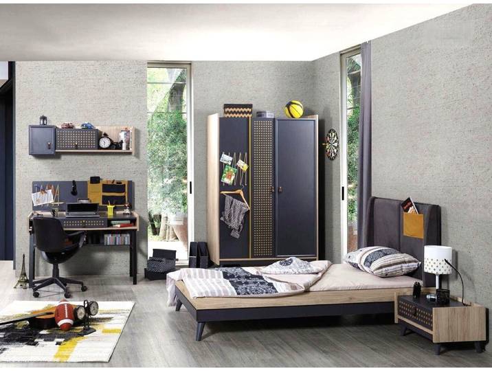 Xlmoebel Jugendzimmer-Set Jugendzimmer Set Bett Kleiderschrank Schreibtisch Regal Grau Modern, (Jugendzimmer-Set, 5-tlg., 5-tlg)